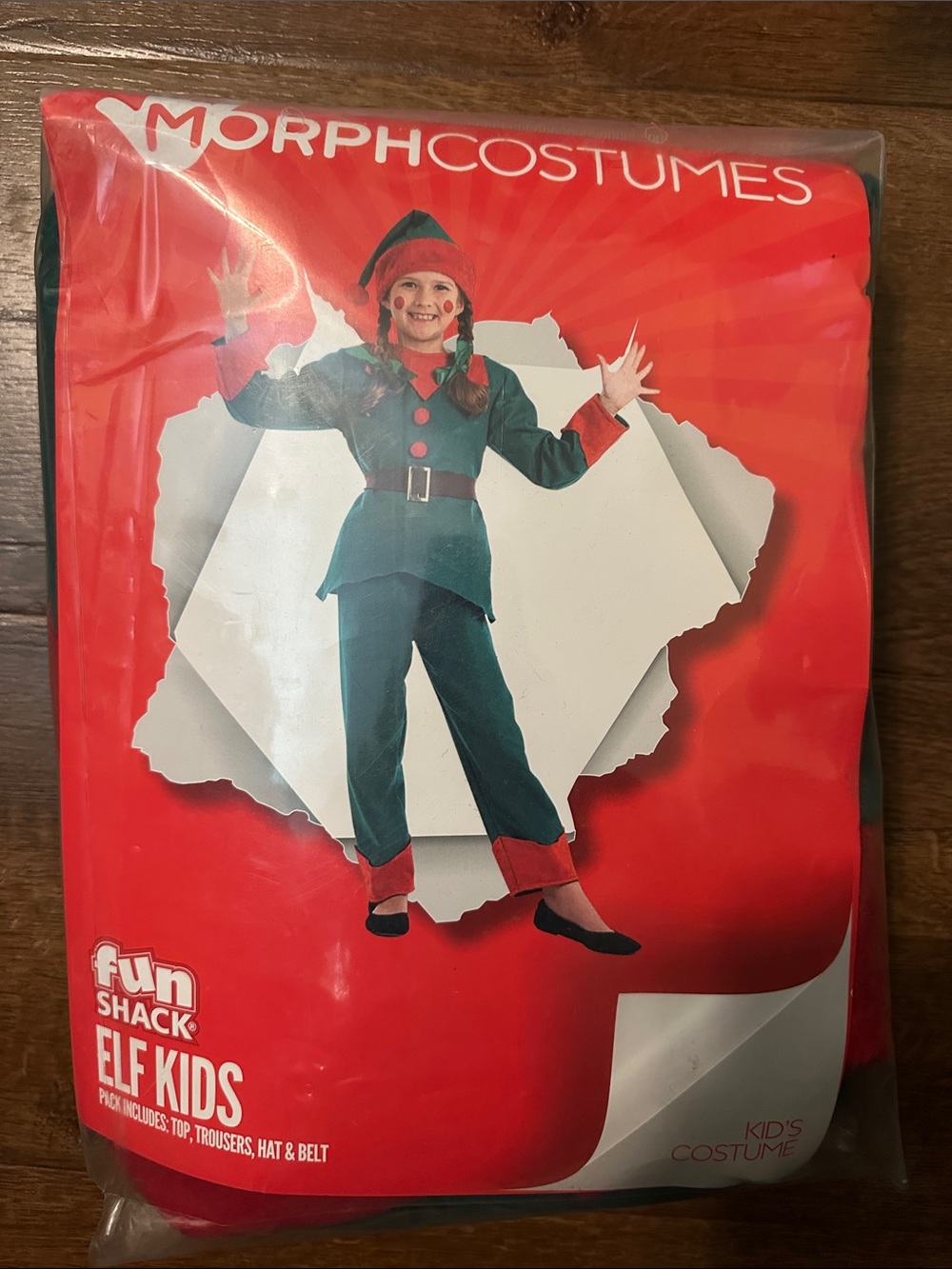 Kids Elf Costume for Children - Green & Red